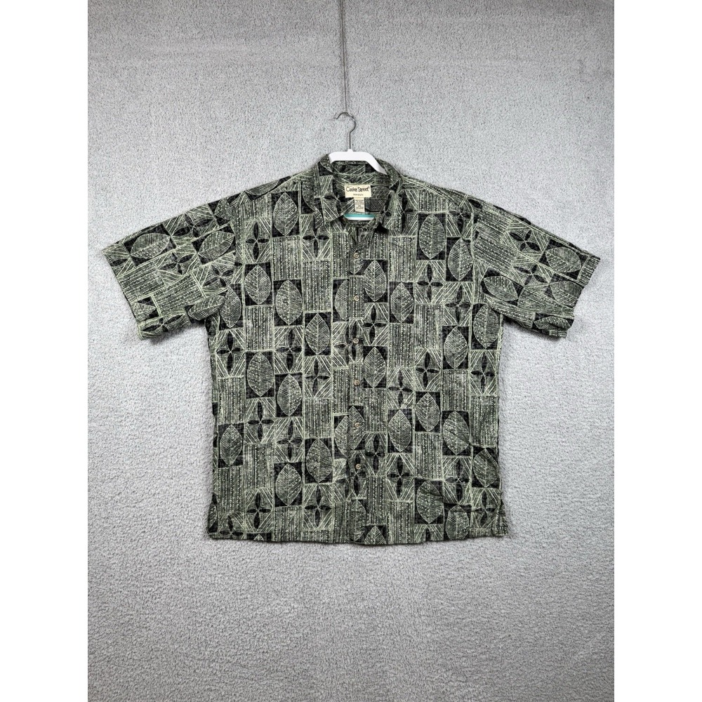 Cooke Street Honolulu Men's Hawaiian Shirt 2XL Black Green Geometric Tribal